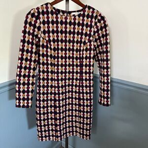 Boden Retro Print Long Sleeve Sheath Dress Size 6R